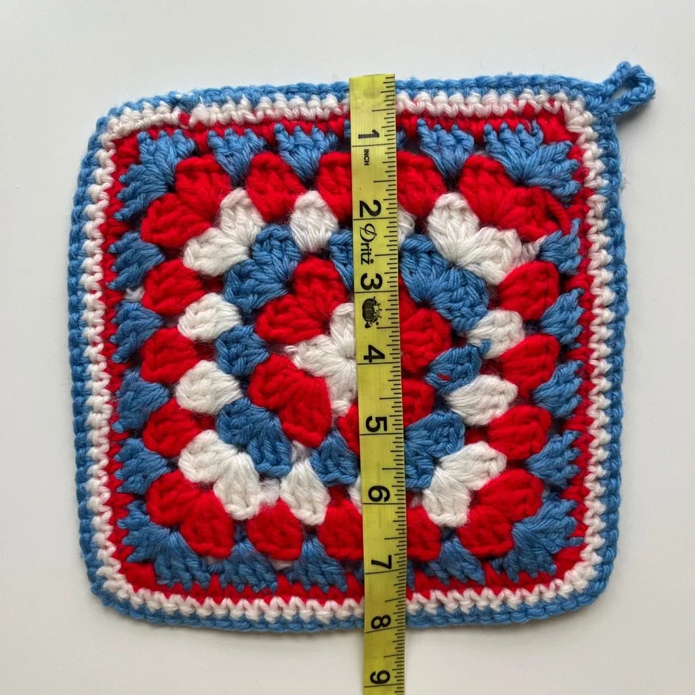 Handmade Crochet Potholder Red White Blue 8
